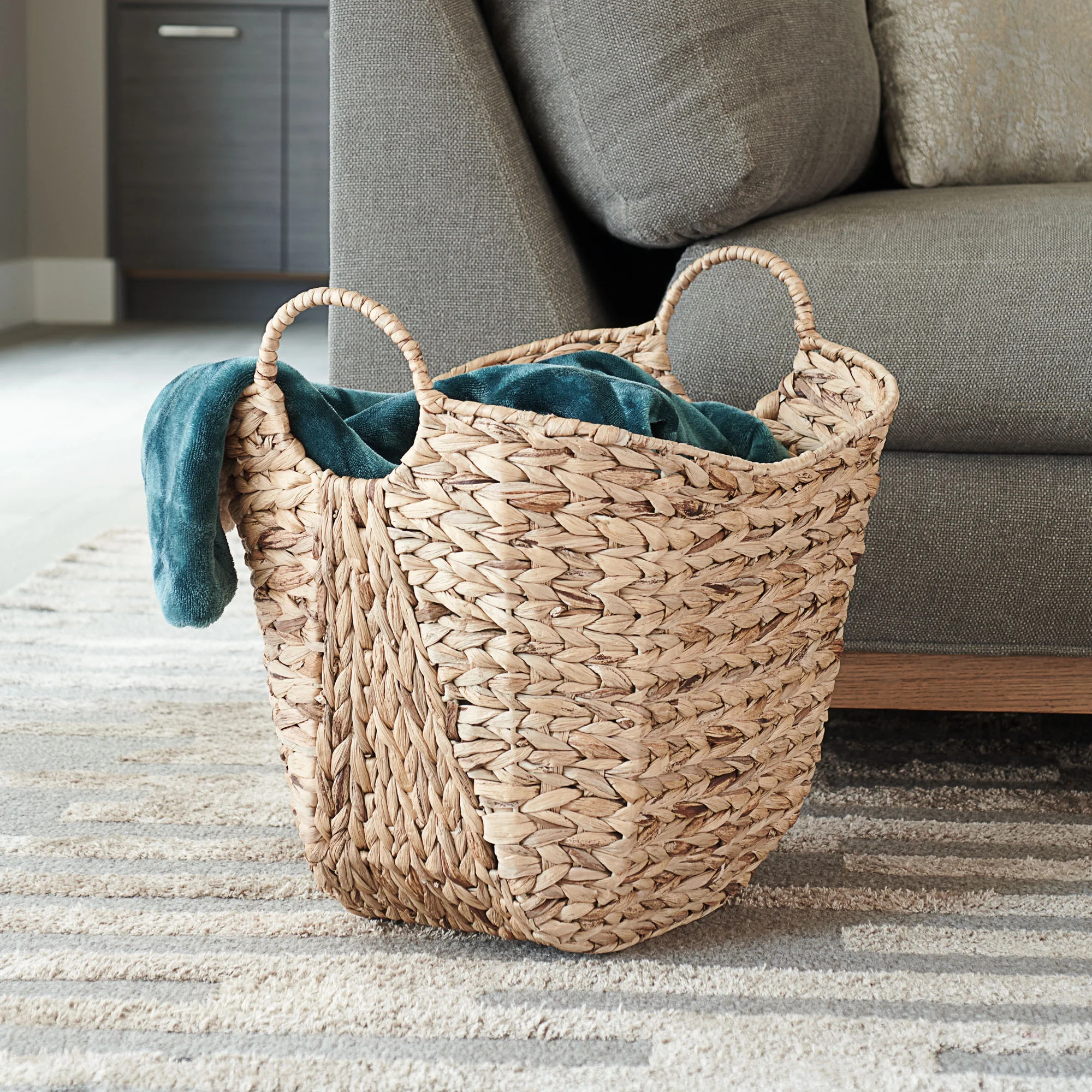 Household Essentials Tall Water Hyacinth Wicker Basket with Handles | Walmart (US)