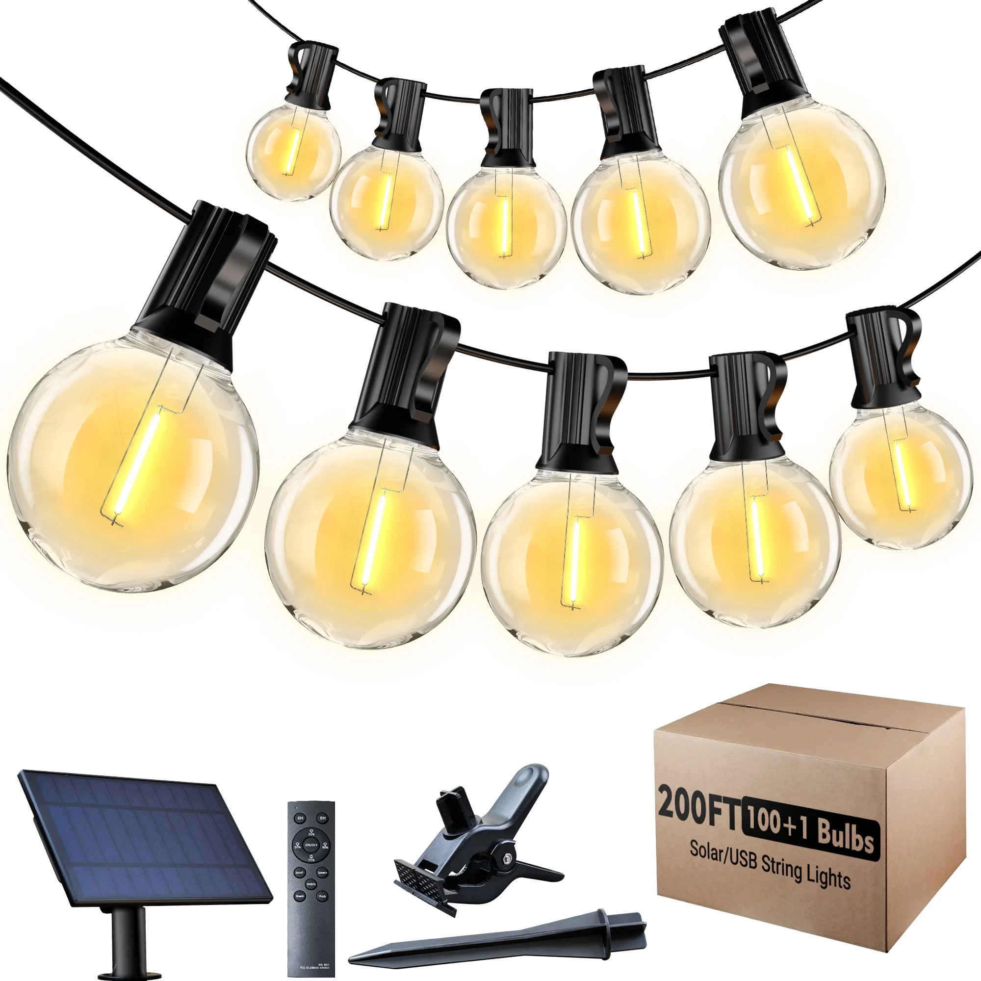 DAYBETTER 200FT Solar Outdoor String Lights, with 100 G40 Shatterproof Bulbs,Solar Powered, Water... | Walmart (US)