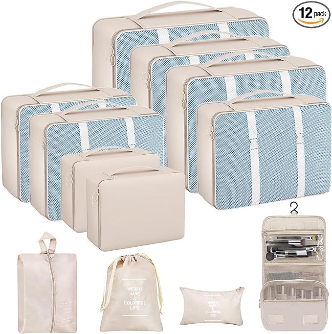 Funarty 12 Set Packing Cubes for Travel, Compression Packing Cubes for Carry On, Packing Cubes fo... | Amazon (US)