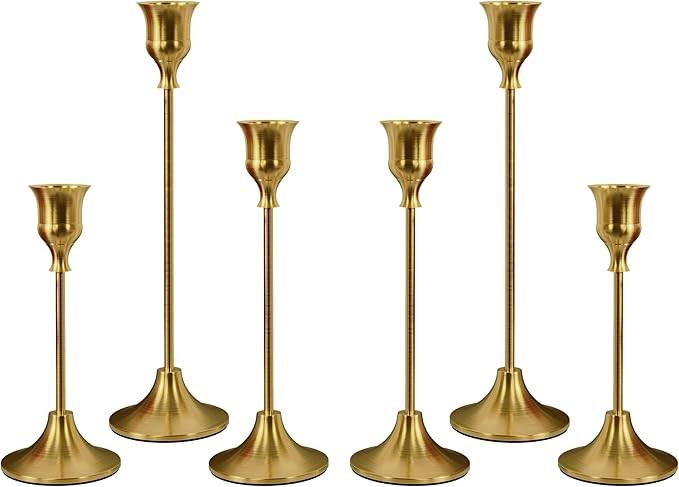 Set of 6 Brass Gold Candle Holders for Taper, Vintage Candlestick Holder Decorative Metal Candle ... | Amazon (US)
