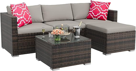 GAOMON 5-Piece All-Weather Patio Furniture Set, Convertible Outdoor Sectional Sofa with Ottoman &... | Amazon (US)