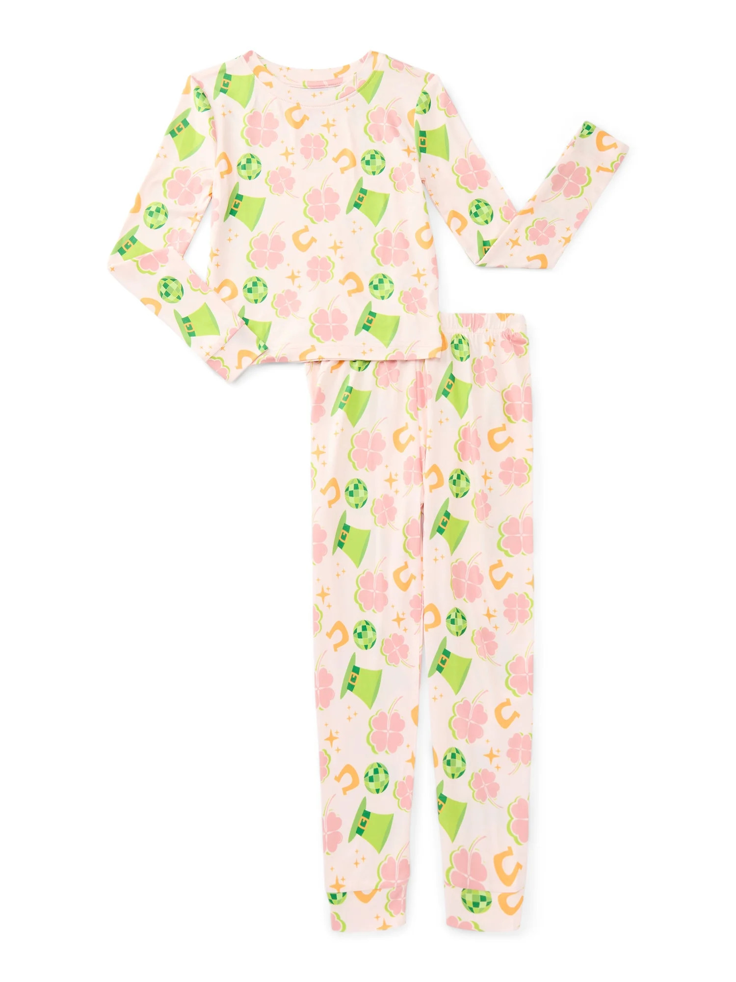 Major Cuddles Girls St. Patricks Long Sleeve Top and Pants Snug Fit Pajama Sleep Set, 2-Piece, Si... | Walmart (US)