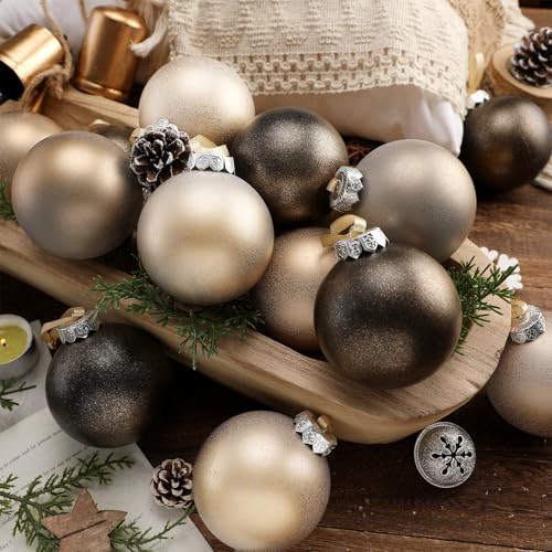 Yunlly 12 Pcs Neutral Textured Christmas Ball Ornaments 2025 3.15 Inch Rustic Metallic Brown Xmas Tree Ornament Vintage Xmas Baubles Antique Farmhouse Modern Christmas Decor for Tree Home Indoor Decor | Amazon (US)