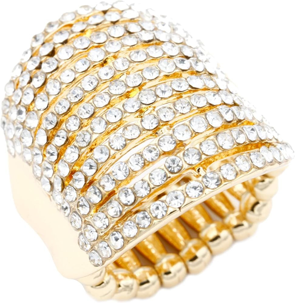 Lavencious 11 Rows with Crystals Stretch Rings Statement Rings Free Size for Women | Amazon (US)