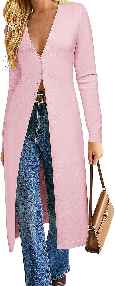 GRACE KARIN Womens Long Cardigan Trendy, Lightweight Knit Dusters Coat, V Neck Button Up Sweater ... | Amazon (US)
