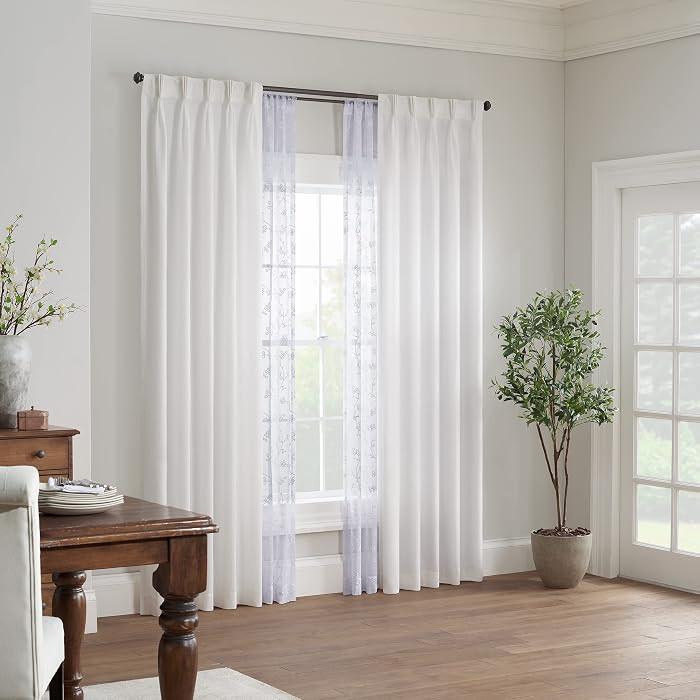 Waverly Serendipity Pinch Pleat Light-Filtering Window Panel, 25" X 95", White | Amazon (US)
