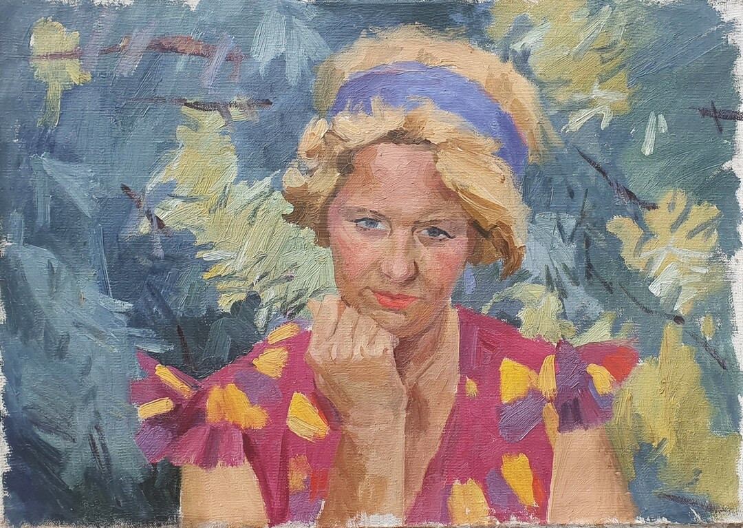 Female Portrait. Oil Painting Original Socialist Realism Ukrainian Artist Chernikov N.V. 50-69 Cm... | Etsy (US)