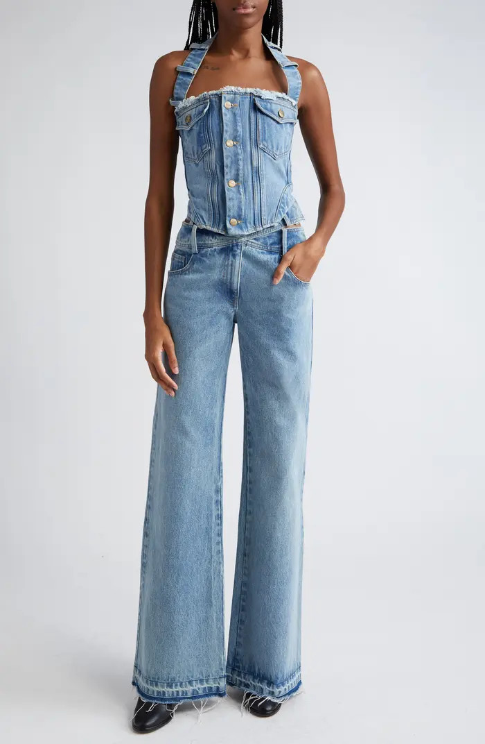 Crisscross Waist Raw Hem Wide Leg Jeans | Nordstrom