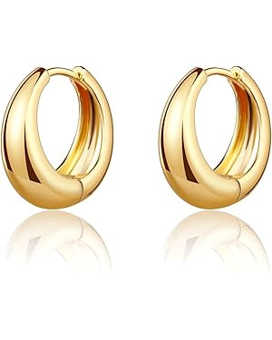 Small Gold Chunky Huggie Hoop Earrings, 14K Gold Plated Thick Huggie Earring, Lightweight Chunky ... | Amazon (US)