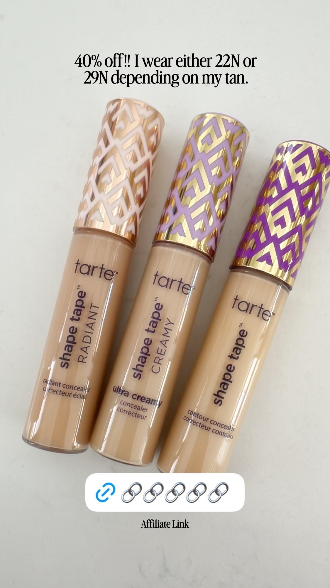 @Tarte  is 40% off!! I wear either 22N or 29N depending on my tan.