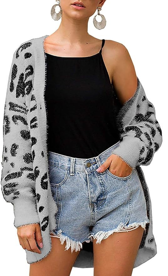 ZESICA Women's Long Sleeves Open Front Leopard Print Button Down Knitted Sweater Cardigan Coat Ou... | Amazon (US)