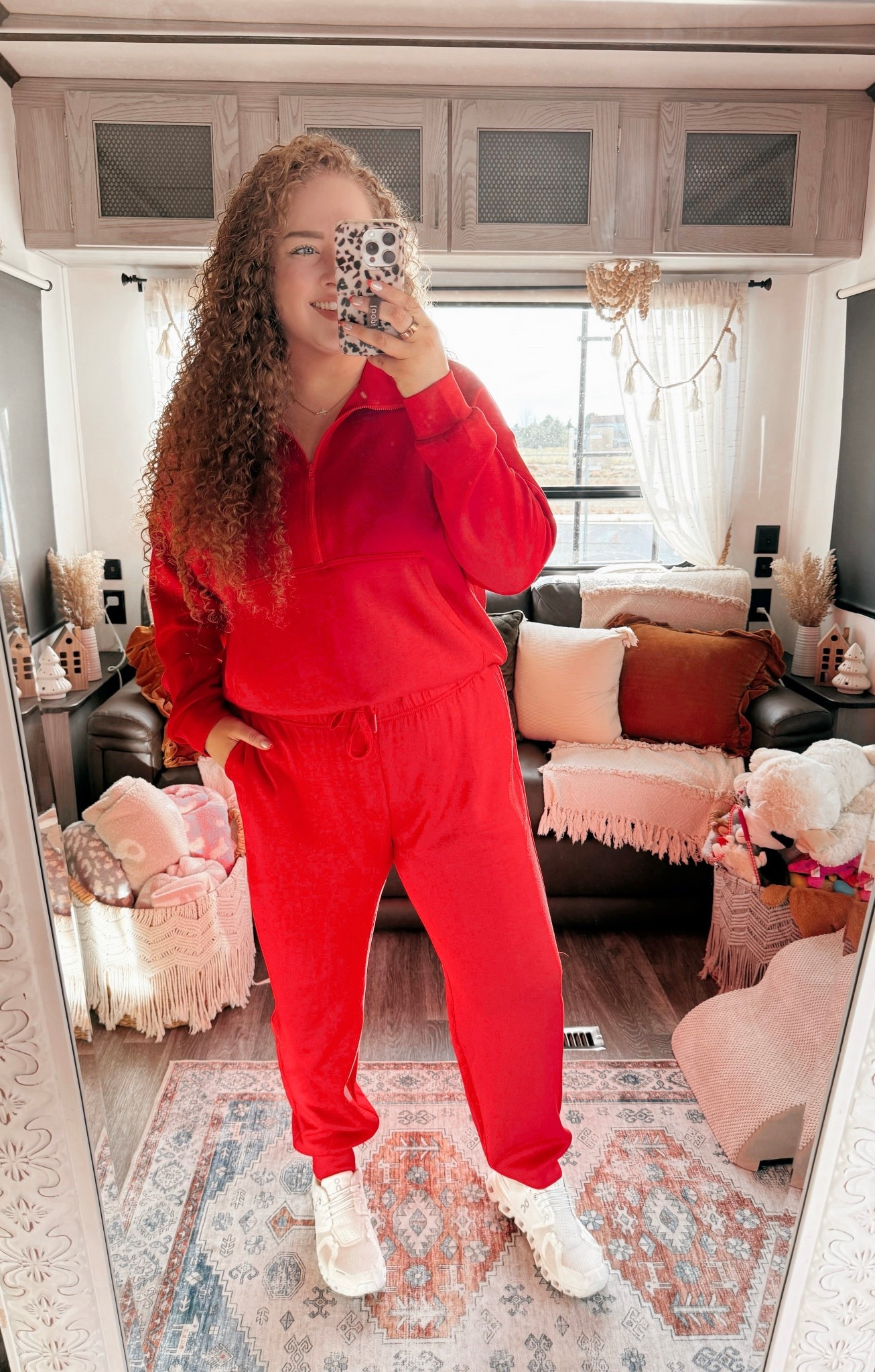 Cozy but still giving all the festive vibes ❤️✨ This red set is one of those easy throw on looks that somehow still feels put together. Perfect for holiday errands, travel days, cozy plans, or anything casual on the calendar.👏 red two piece set | amazon red two piece set | red pullover set | red jogger set | cozy matching set | amazon lounge set | winter lounge set | red joggers | amazon joggers | white on cloud sneakers | on cloud sneakers | comfy holiday outfit | casual holiday outfit | christmas casual outfit | festive red outfit | cozy winter outfit | winter errands outfit | holiday travel outfit | comfy winter style | seasonal outfit inspo | red holiday set | holiday season outfit ideas | easy throw on outfit | casual winter style | amazon outfit ideas | festive but comfy outfit

#LTKdayinmylife #LTKgrwm #LTKHoliday