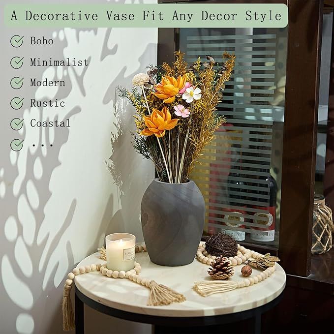 Decorative Wood Vase for Decor - Dried Flower Vase for Home Boho Modern Rustic Wood Decor Accents... | Amazon (US)
