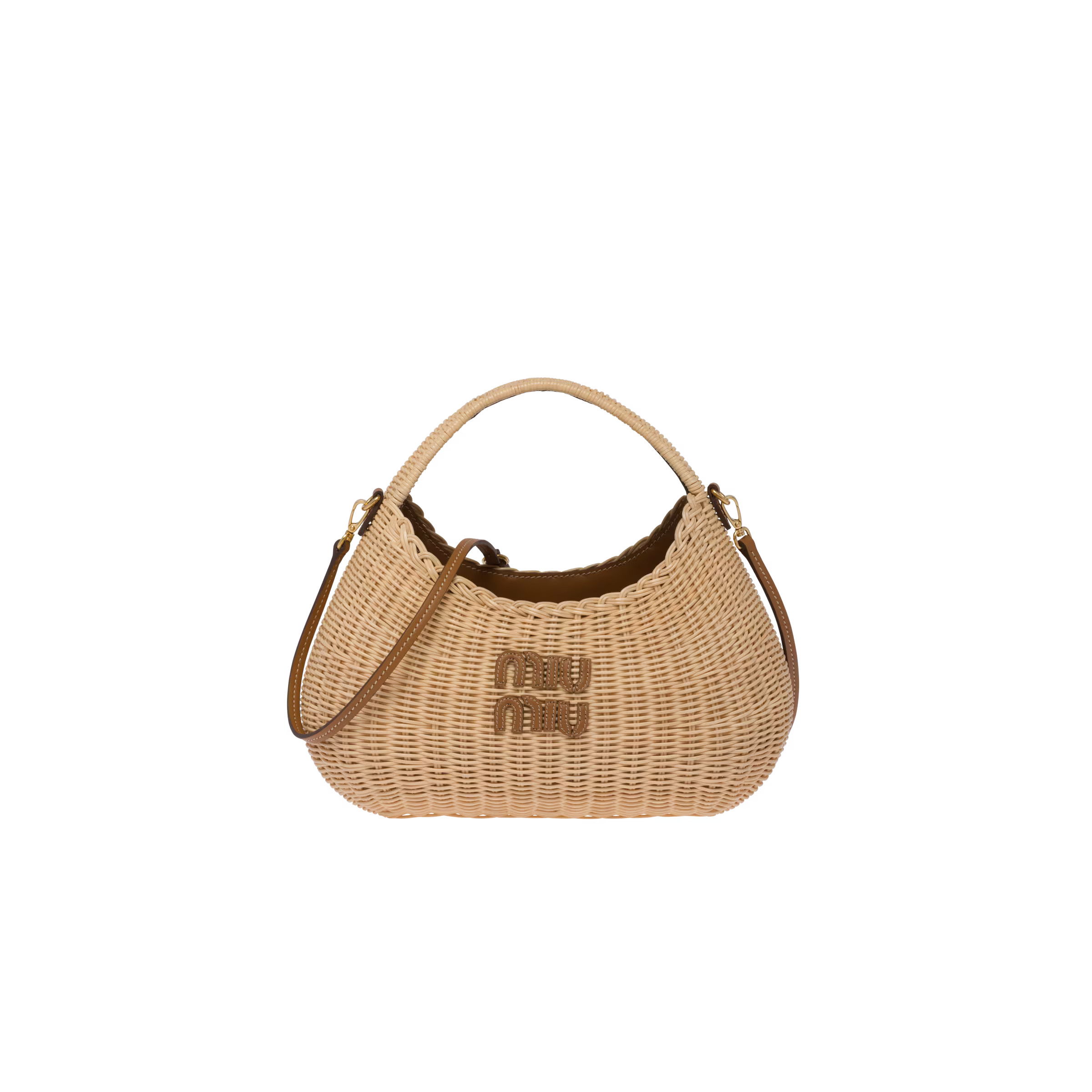 Tan/caramel Miu Wander Wicker Handbag | Miu Miu | Miu Miu US