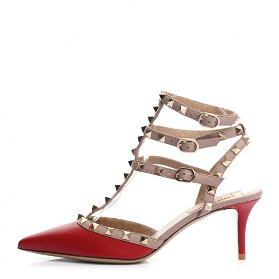 VALENTINO

Nappa Rockstud Rolling Ankle Strap Pumps 38 Red | Fashionphile