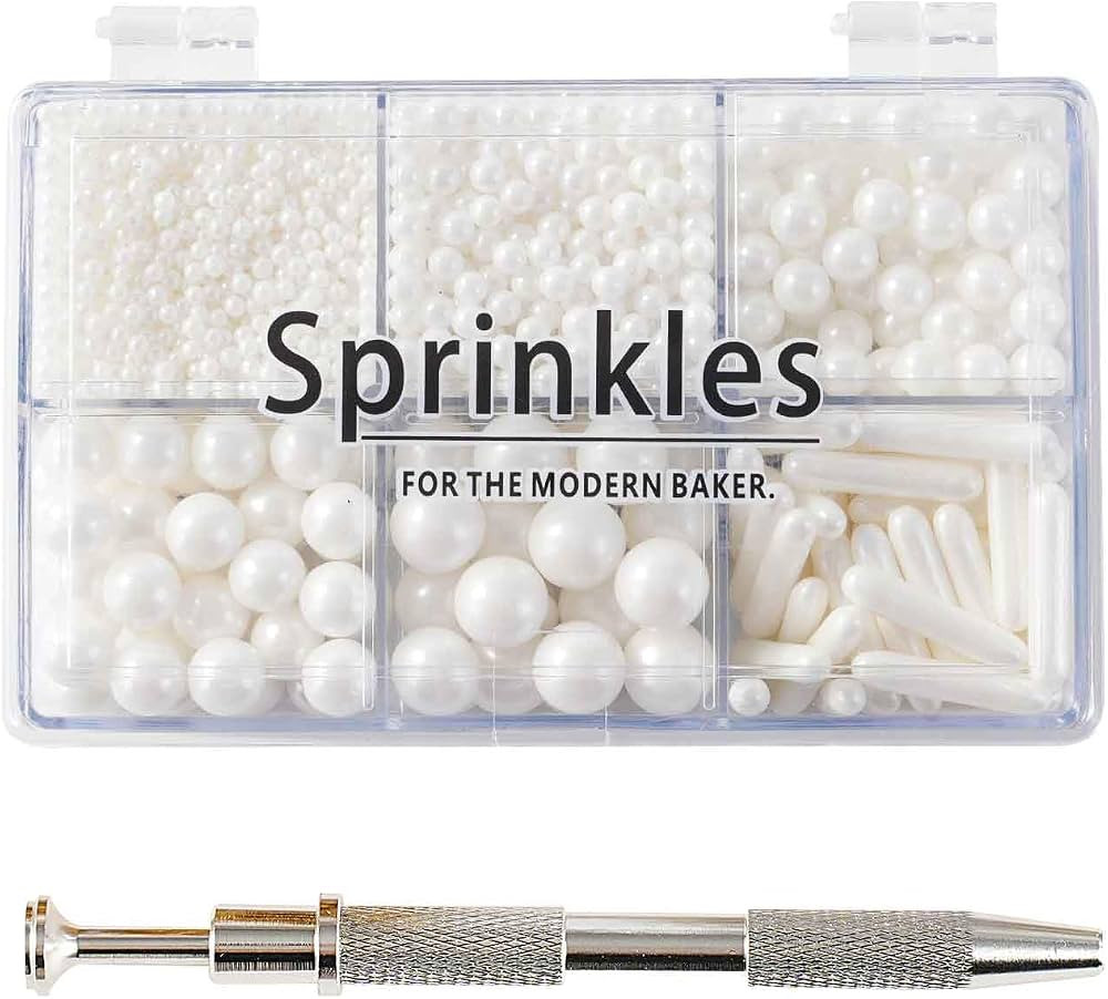 Kasvan White Mix Sugar Sprinkles - Edible Candy Pearls with 4-Claw Sprinkle Pen,118g/4.16 Oz, Gif... | Amazon (US)