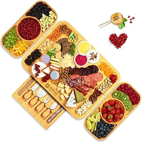 ROYAL CRAFT WOOD Cheese Board and Knife Set - Charcuterie Board Set Unique Bamboo Cheese Board, Char | Amazon (US)