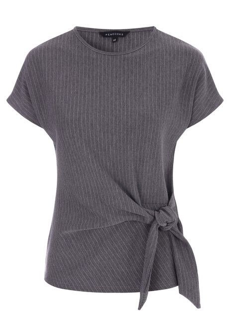Womens Grey Pinstripe Side Tie Top | Peacocks