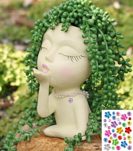 COMODID Head Face Planters, Kissing Girl Flowerpot, Lady Head Flower Pot, Female Kiss Faces Small Resin Art Succulent Pots for Indoor Outdoor Plants, Beige | Amazon (US)