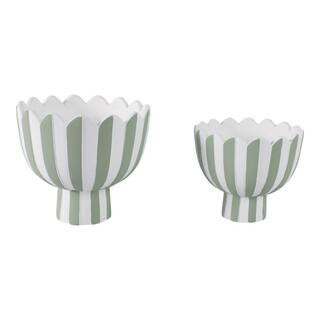 7 in. and 9 in. Green Ceramic Scallop Edge Striped Decorative Pots (Set of 2) | The Home Depot