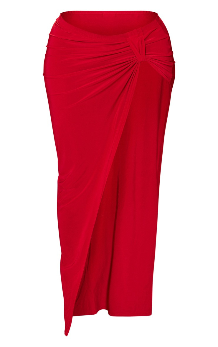 Shape Red Drape Detail Maxi Skirt | PrettyLittleThing US