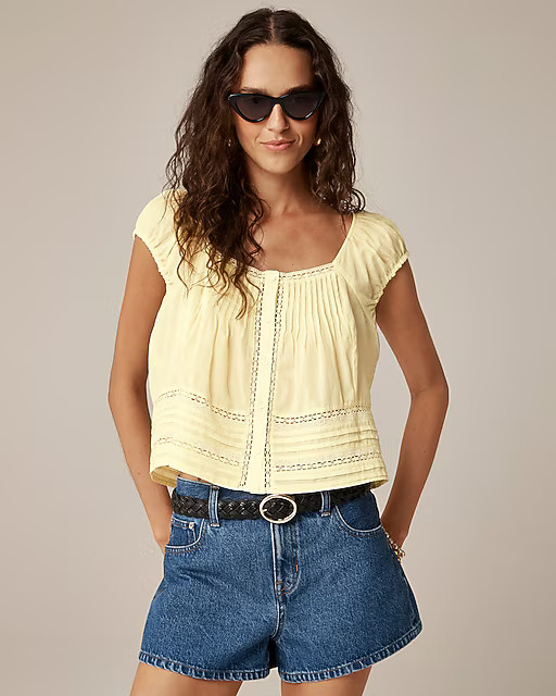 Cap-sleeve lace-trim top in cotton voile | J. Crew US