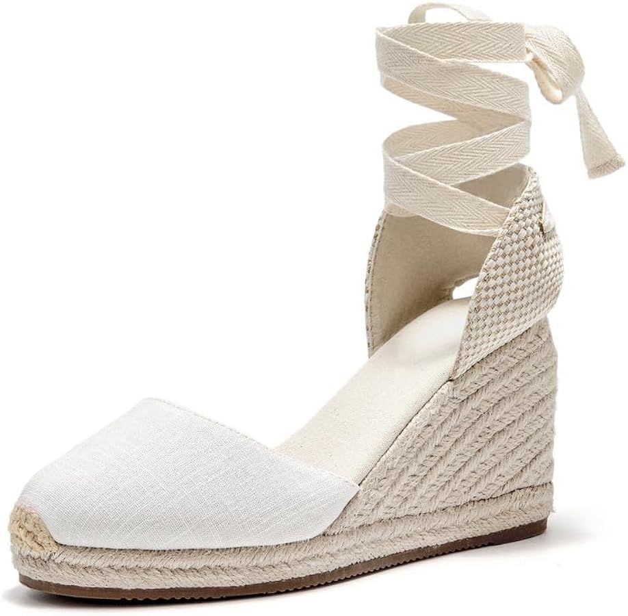 U-lite Womens Espadrille Wedge Sandals Closed Toe Platform Lace Up Ankle Strap Slingback Summer D... | Amazon (US)
