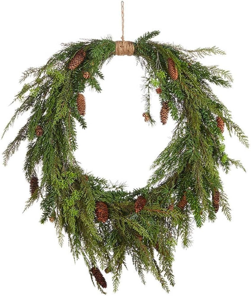 Raz 30" Real Feel Oval Cedar and Pinecone Christmas Wreath W4011591 | Amazon (US)