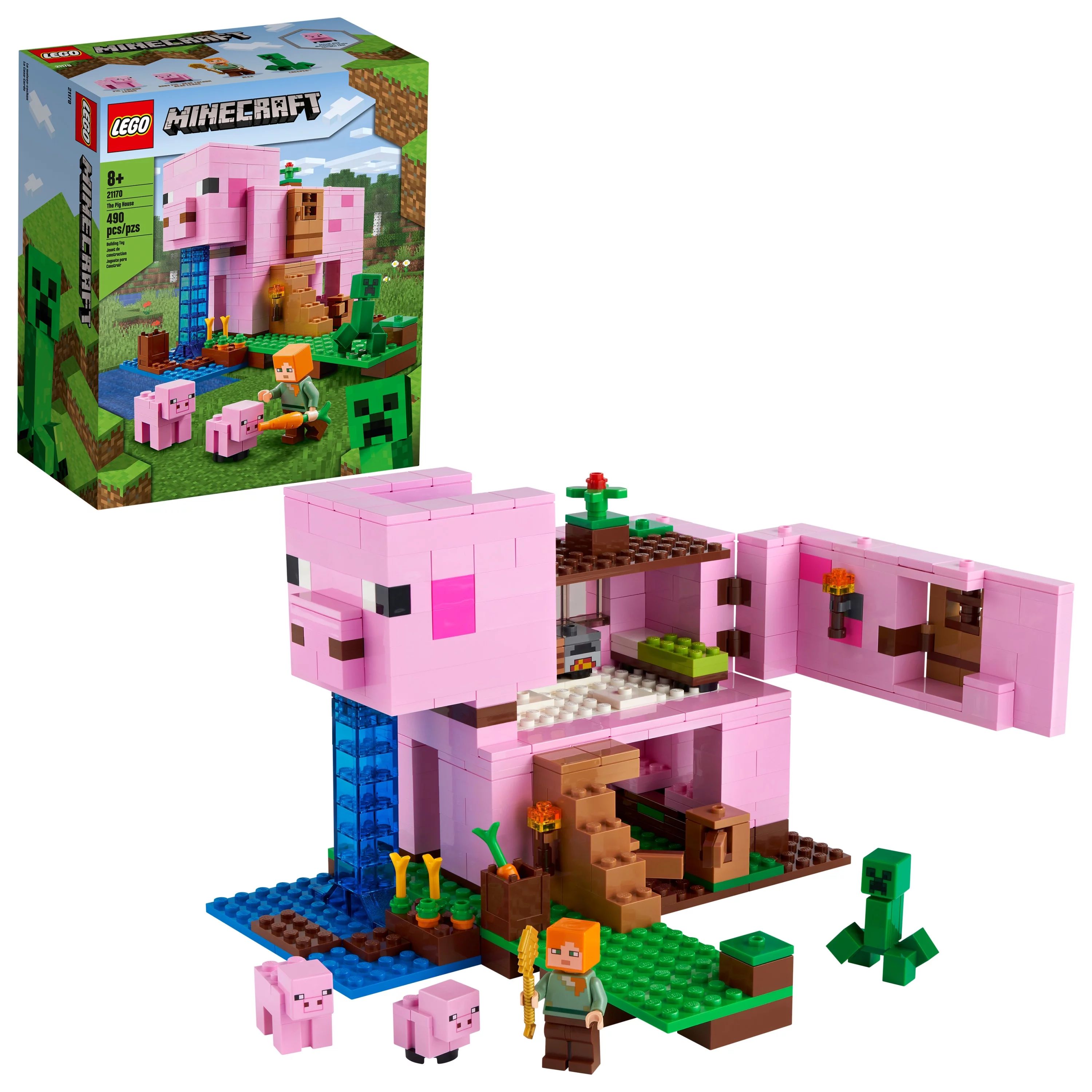 LEGO Minecraft The Pig House 21170 Featuring Alex, a Creeper and a House (490 Pieces) | Walmart (US)