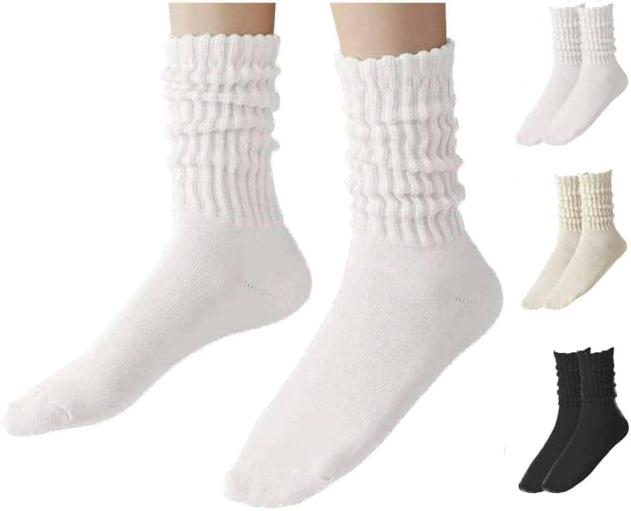 Women Slouch Socks Knit Mid Calf Rib Tube Scrunchy Slouchy Crew Socks | Amazon (US)
