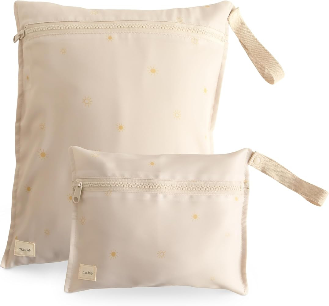 mushie Water Resistant Wet Bags | Large & Small Reusable Storage Bag for Baby Items and Travel | Zippered Pockets with Handle | Machine Washable, Set of 2 (Sun) | Amazon (US)
