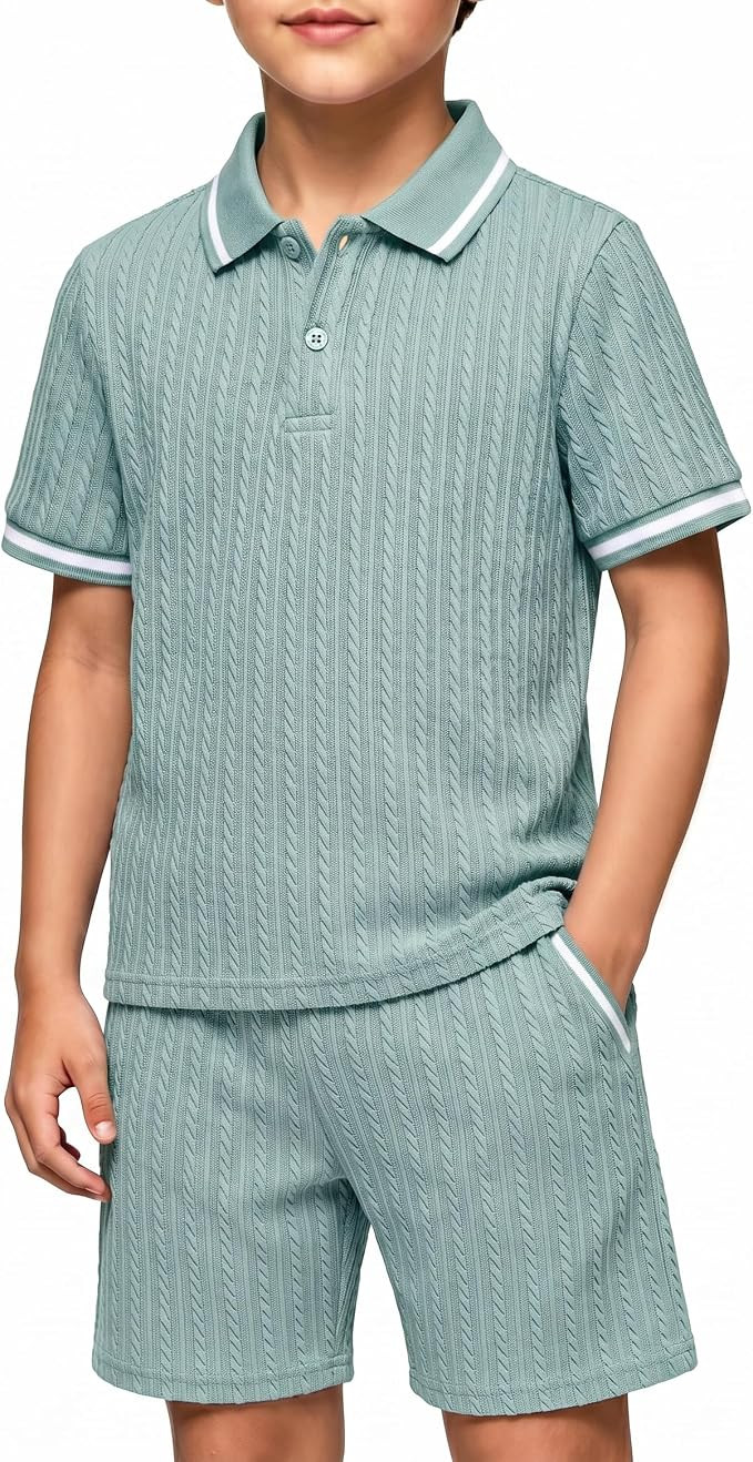 Arshiner Boys 2 Piece Outfits Button Polo Shirt & Elastic Shorts 4-13 Years | Amazon (US)