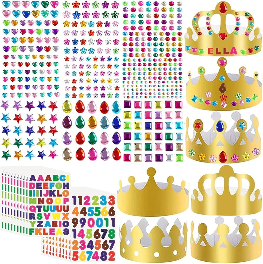 46 Pcs Paper Crowns for Kids to Decorate Birthday Party Hats Gold for Boys Girls Jewels Gems Stic... | Amazon (US)