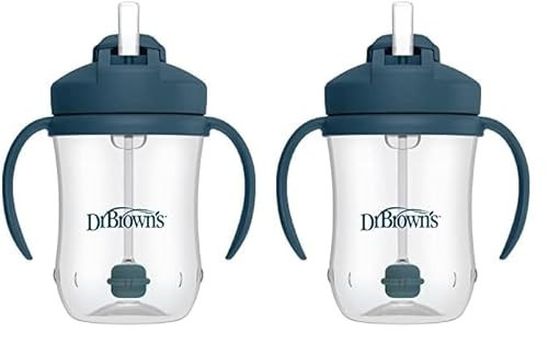 Dr. Brown's Milestones Baby’s First Straw Cup, Training Cup with Weighted Straw, Dark Blue, 6m+ (Pack of 2) | Amazon (US)