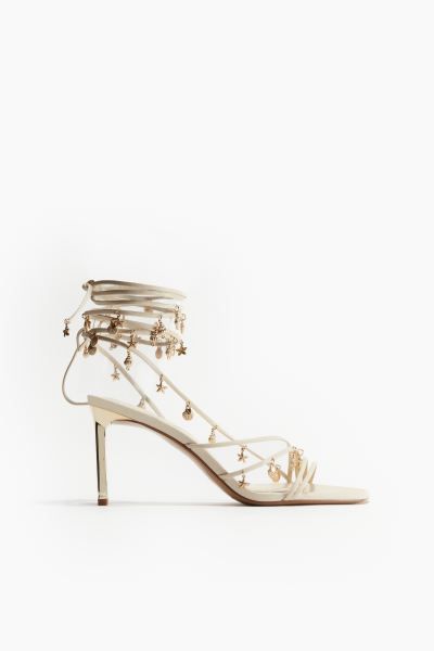 Charm-decorated heeled sandals - High heel - Light beige/Gold-coloured - Ladies | H&M GB | H&M (UK, MY, IN, SG, PH, TW, HK)