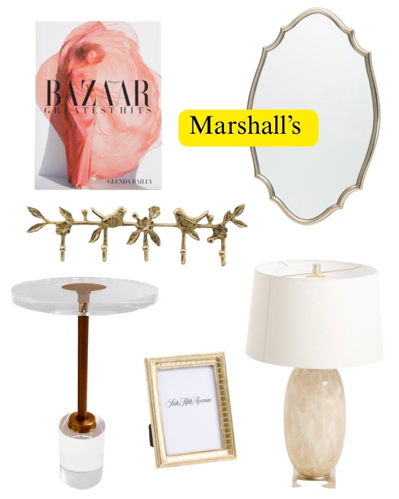 Designer home decor, sale at Marshalls, coffee, table, book, acrylic, side, table, table, lamp, Saks Fifth Avenue, gold, picture, frame, mirror, French, modern, coastal.

#LTKSaleAlert #LTKHome