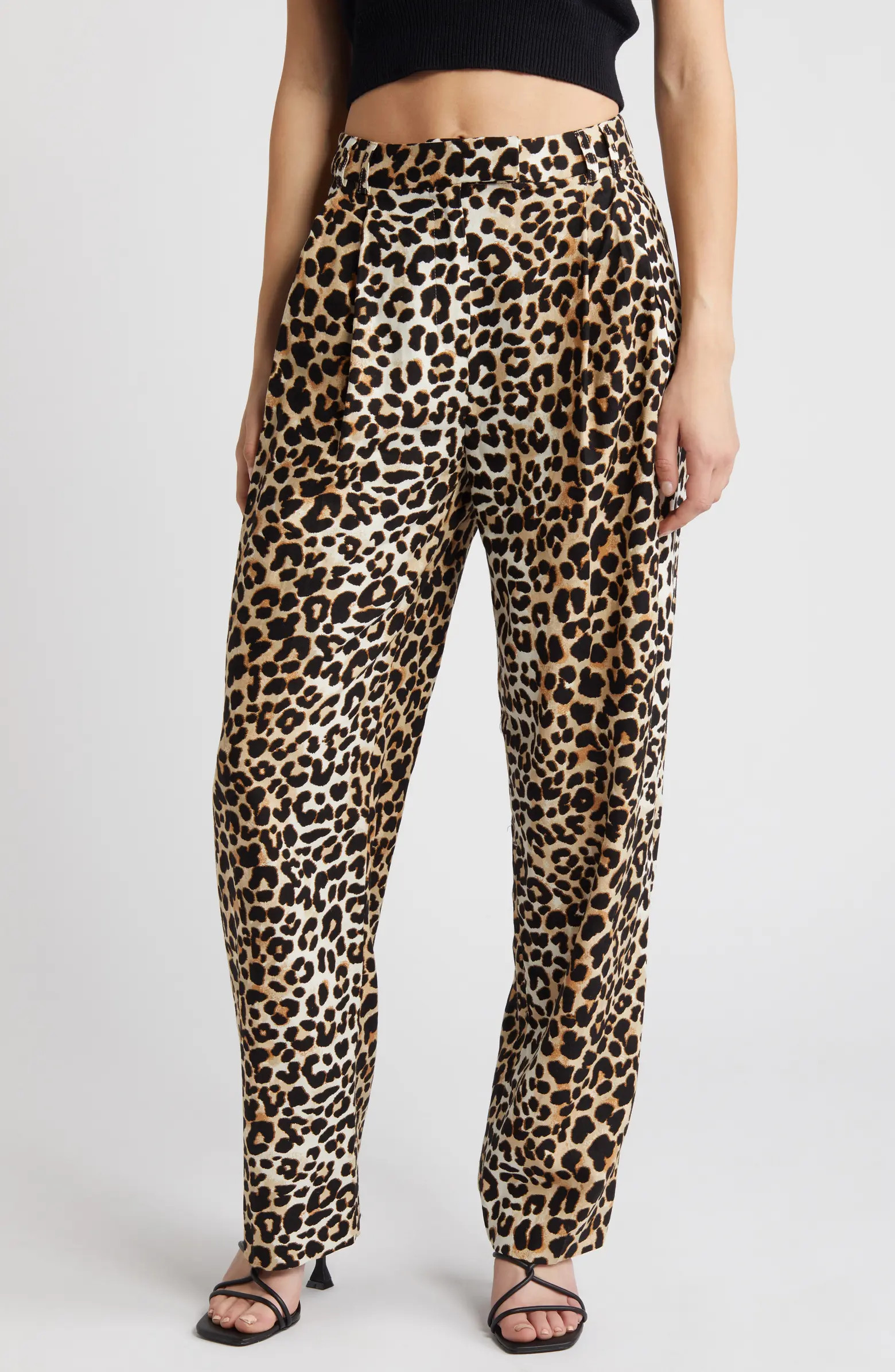 Topshop Animal Print Pleat Front Linen Blend Pants | Nordstromrack | Nordstrom Rack