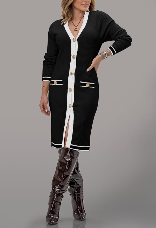 Pink Queen Long Cardigan for Women Long Sleeve Open Front Button V Neck Ribbed Knit Cardigans Swe... | Amazon (US)