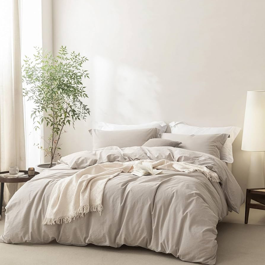 BDEAR 3 Pieces Cream Grey Duvet Cover Set Oversized King Size 120'' W x 98'' L, 100% Washed Cotto... | Amazon (US)