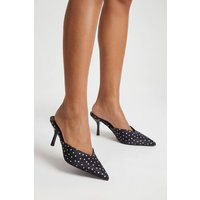 Polka Dot Court Heeled Mules, black | PrettyLittleThing US