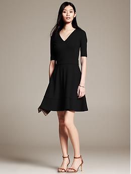 Piped Ponte Fit-and-Flare Dress | Banana Republic US