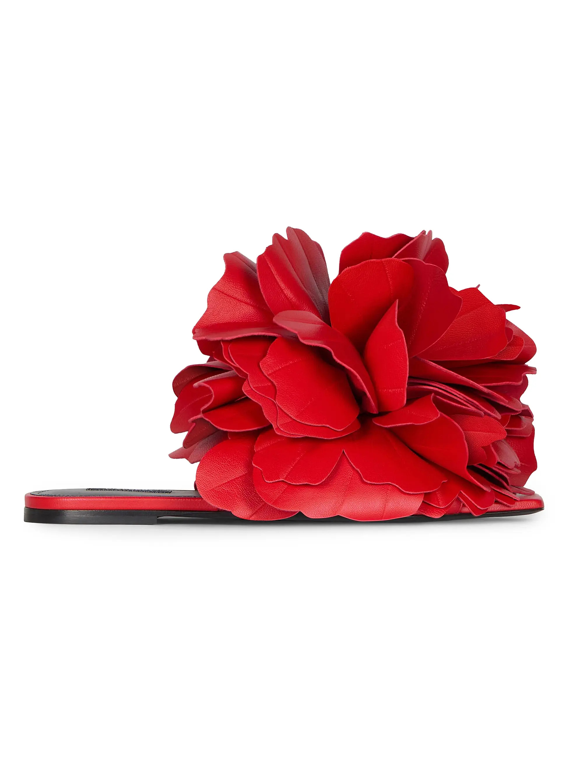 Givenchy Boudoir Flat Mule Sandals in Leather with Petals | Saks Fifth Avenue | Saks Fifth Avenue