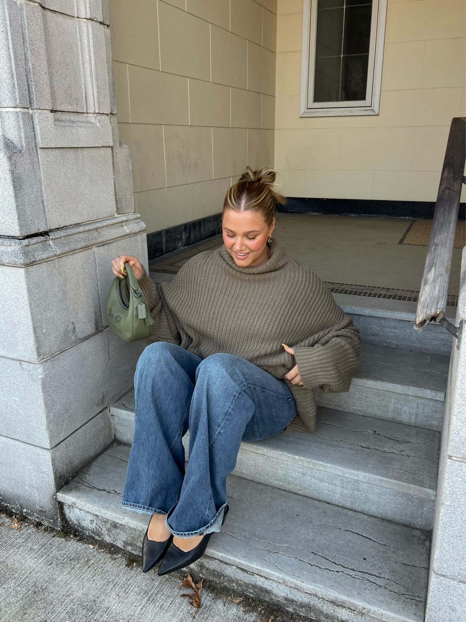 Size down in jeans at least 1 or 2 sizes! Perfect long slouchy fit. They come cuffed but you can unroll. Sweater (on sale!!!) I went up to a L to wear as a dress but it runs super slouchy and large so true size is fine a M would still be super baggy!!  Coach bag on sale. Size down 1/2 in shoes 40% off 

#LTKFallSale #LTKSeasonal #LTKShoeCrush