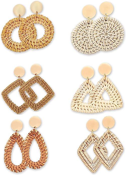 Trounistro Woven Rattan Tassel Earrings Tassel Hoop Earrings Bohemian Geometric Statement Drop Ea... | Amazon (US)