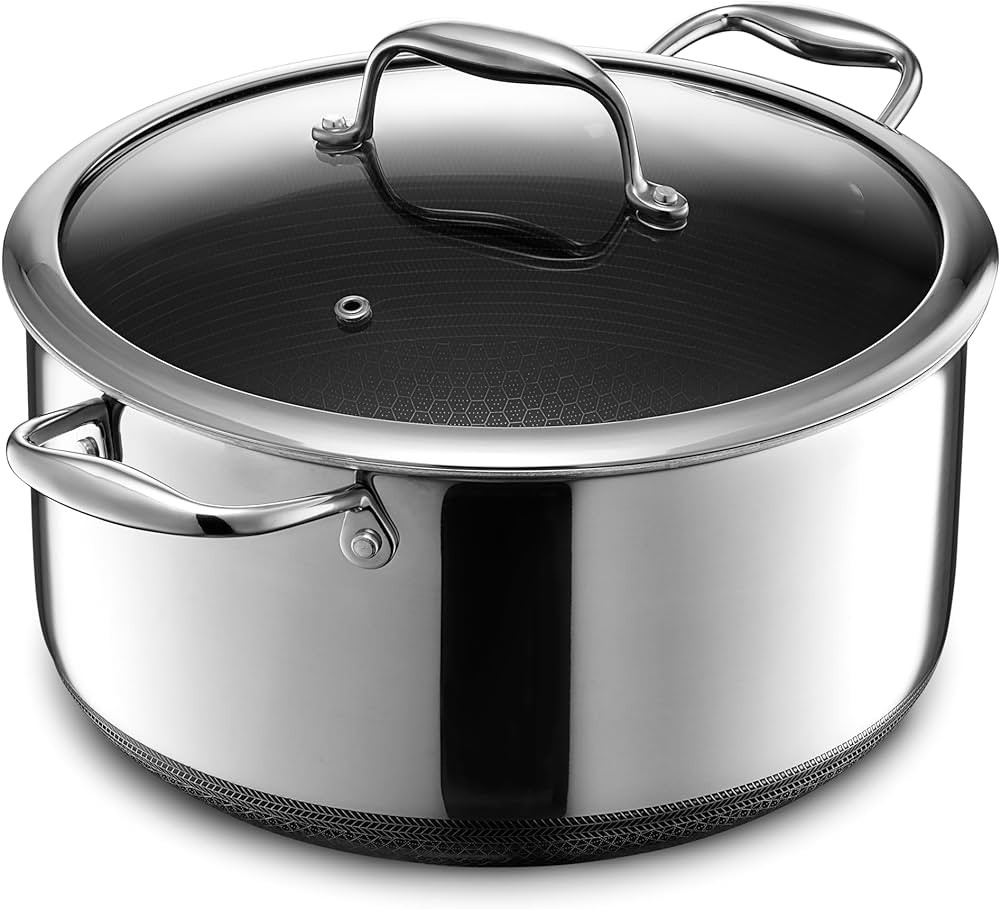 HexClad Hybrid Nonstick 8-Quart Stockpot with Tempered Glass Lid, Dishwasher Safe, Induction Read... | Amazon (US)
