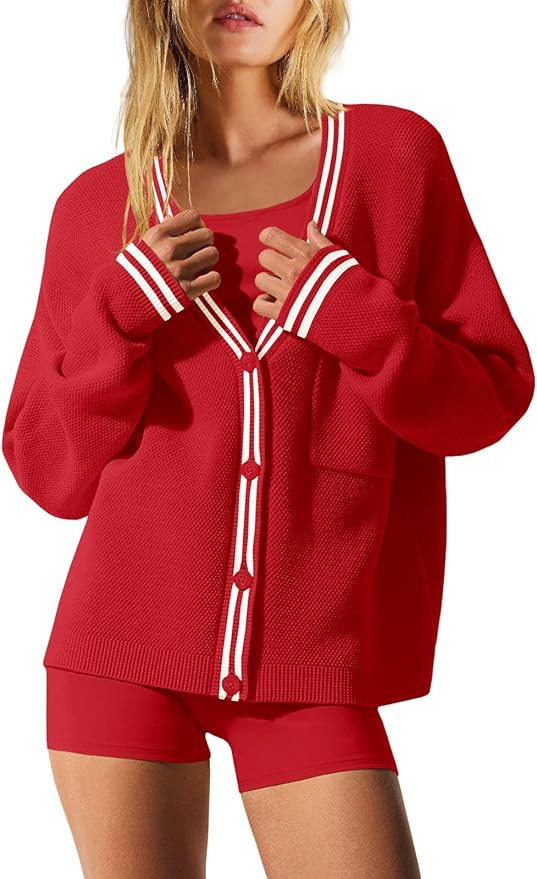Nirovien Womens Oversized Cardigan Sweaters Button Down Knit Fall Sweater Long Sleeve Striped Coa... | Amazon (US)