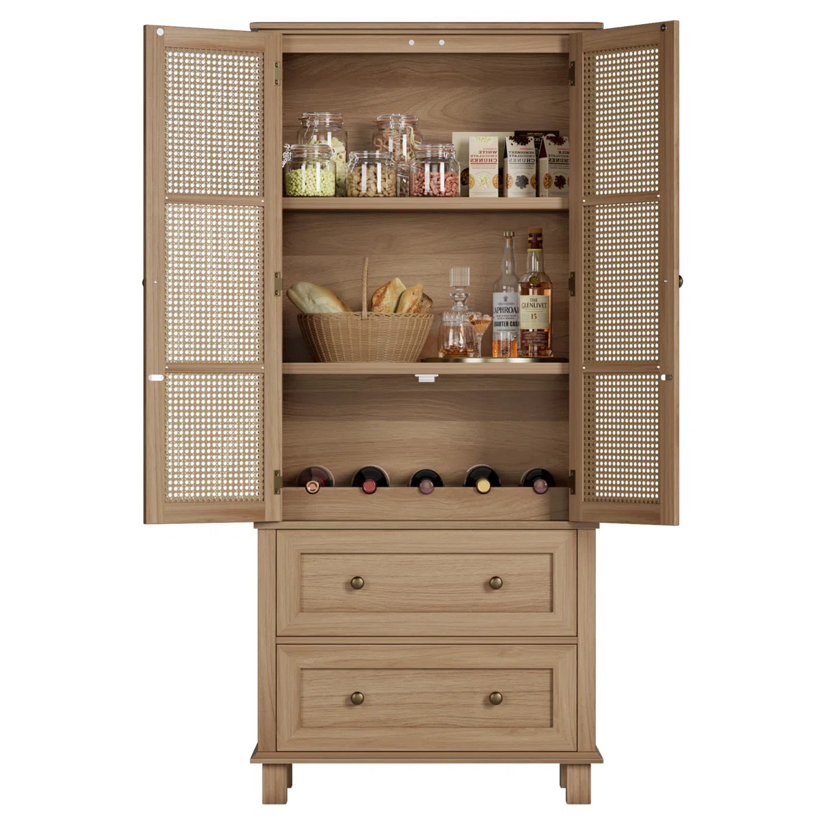 Wooden Accent Cabinets with Cabinet and 2 Drawers, Tall Rectangle Locker With Faux Rattan And Fau... | Wayfair North America