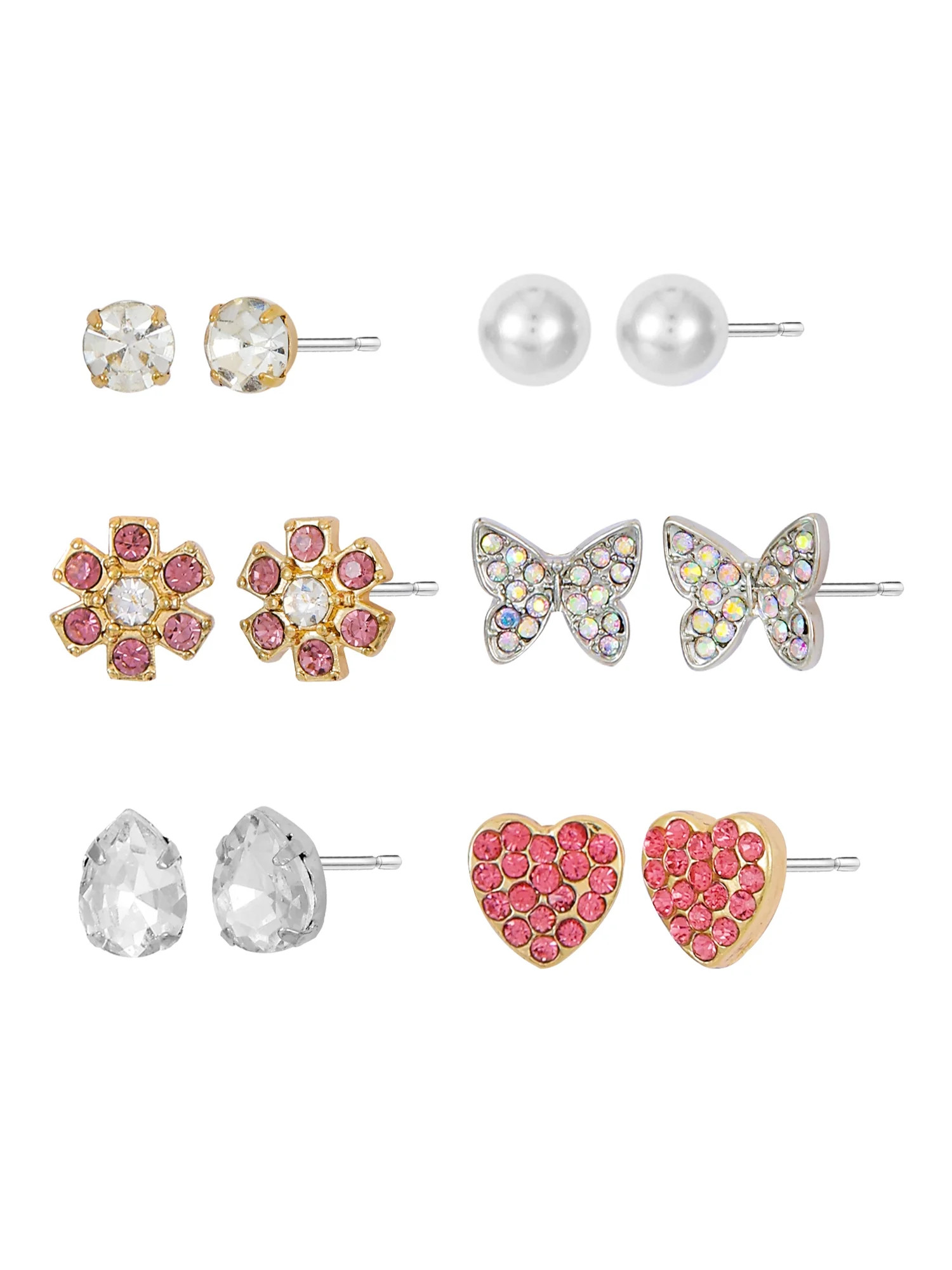 Women's Stud Earring Collection, Butterfly, Heart and Flower , 6 Pairs | Walmart (US)