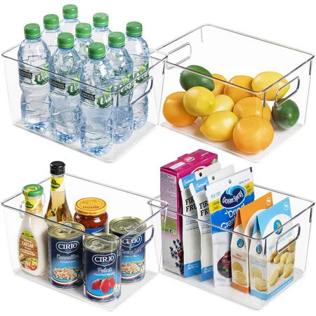 Vtopmart 4 Pack Clear Plastic Storage Bins with Handles, Pantry Organizer Bins, for Refrigerator, Freezer, Cabinet, Kitchen, Countertops, Large | Walmart (US)