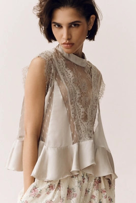 By Anthropologie Sheer Lace Peplum Blouse | Anthropologie (US)